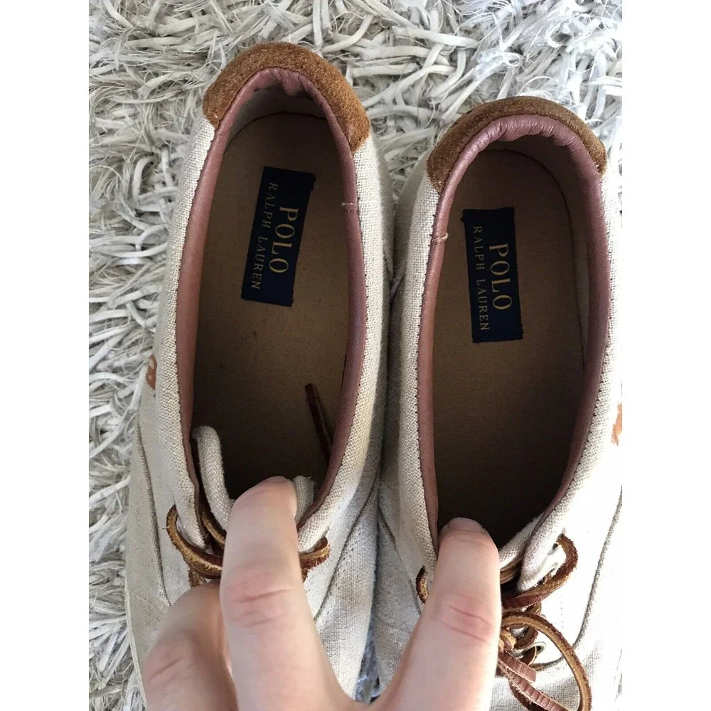Mens POLO RALPH LAUREN Vaughn Canvas Sport Suede Tan Oxford Sneaker Sz 12 D shoe